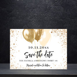 Süße 16 Goldballons Glitzer Save the Date Ankündigungspostkarte