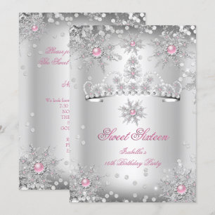 Süße 16 Hellrosa Silber Winter Wonderland Einladung