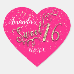 Süße 16. Herz Glitter Konfetti Königlich Rosa Herz-Aufkleber