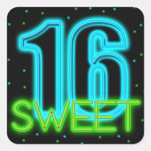 Süße 16 im Dunkeln leuchtend Quadratischer Aufkleber