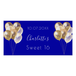 Süße 16 königsblaue Goldballons Party Poster