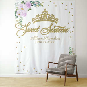 Süße 16 Kulisse Gold Tiara Lavendel Blumenmuster Wandteppich