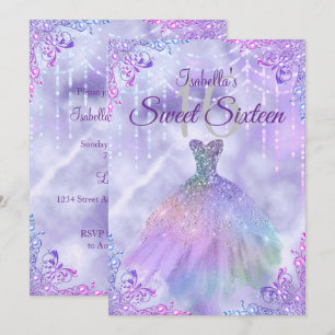 Süße 16 Lila Flieder Silber Perlen Kleid Einladung