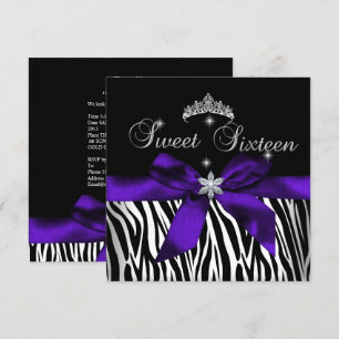 Süße 16 Lila Zebra Schwarze Diamanten Bild Einladung