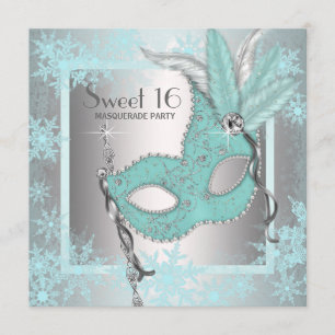Süße 16-Masquerade-Party in Türkisblau mit Schneef Einladung
