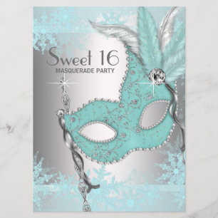 Süße 16-Masquerade-Party in Türkisblau mit Schneef Einladung
