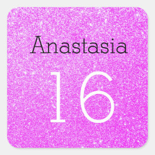 Süße 16 Name Alter Schwarz & Lila Glitter Funkeln Quadratischer Aufkleber