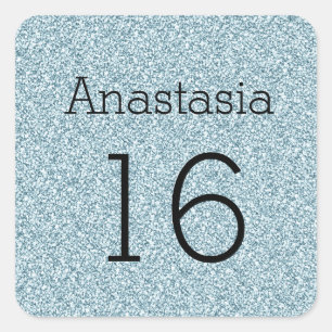Süße 16 Name Schwarz Blau Silber Glitter Funkeln Quadratischer Aufkleber