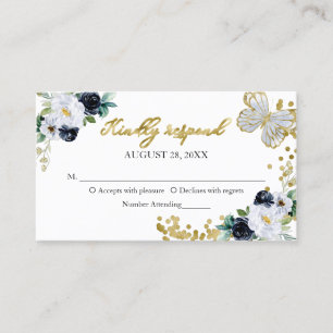 Süße 16 Navyblaue Florale Butterfly-RSVP-Einlage Visitenkarte