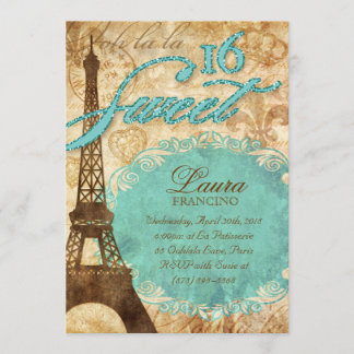 Süße 16 Paris Einladung Eiffelturm Vintage Blau Te