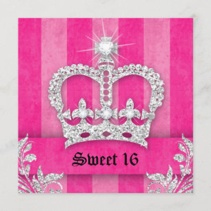 Süße 16 Party Einladung Rosa Streifen Krone Diadem