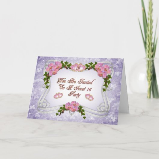 Süße 16 Party Einladungen Rosa Orchideen (Vorderseite)