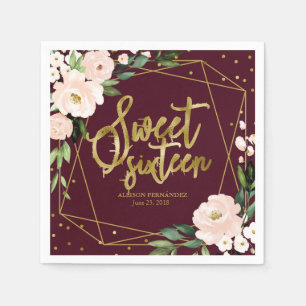 Süße 16 Party Goldfolie Röte Floral Burgunderrot Serviette