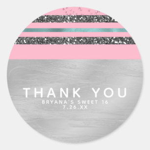 Süße 16. Party in Rosa, Mintgrün und silbernem Gli Runder Aufkleber