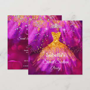 Süße 16 Party Lila rosa gold glitzern Kleid Einladung