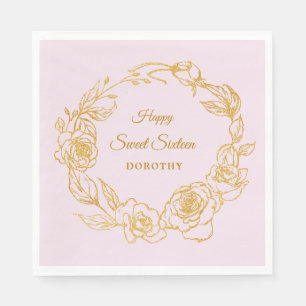 Süße 16 Party Luxus Gold-Rose Pink Cocktail Serviette