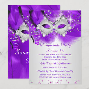 Süße 16 Party Maske Lila Silber Masquerade Einladung