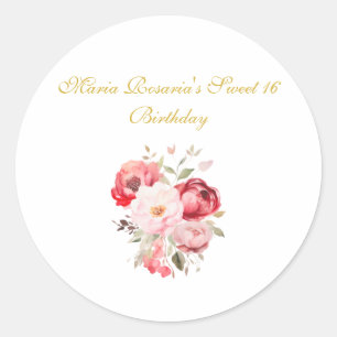 Süße 16 personalisierte Blumenaufkleber Runder Aufkleber