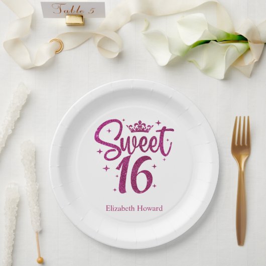 Süße 16 personalisiertes Papier Pappteller (Hochzeit)