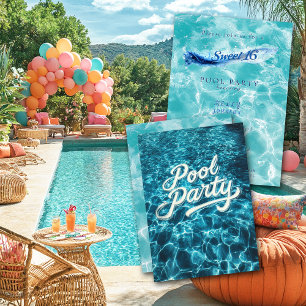 Süße 16 Poolparty Blaue Wasserblasen Einladung