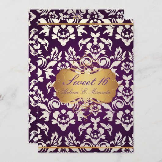 Süße 16/ Prinzessin/Perldampfer/Pflaume Einladung (Vorne/Hinten)