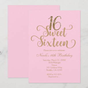 Süße 16 Rosa & Gold Geburtstagsparty-Einladungen Einladung