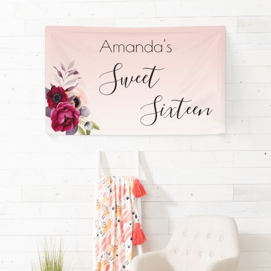 Süße 16 Rosa Rosa Rosa Gold Blüte Banner (Insitu)