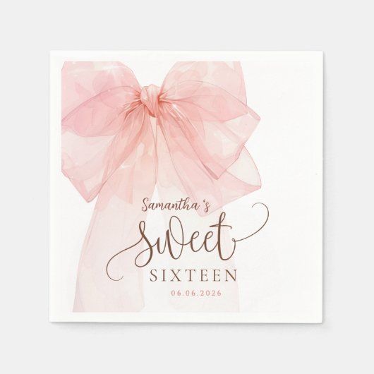 Süße 16-Rosa-Schleifen-Geburtstagsfeier Serviette (Vorderseite)