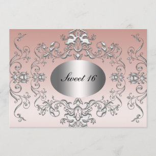 Süße 16 Rosa Silber Elegante Einladung