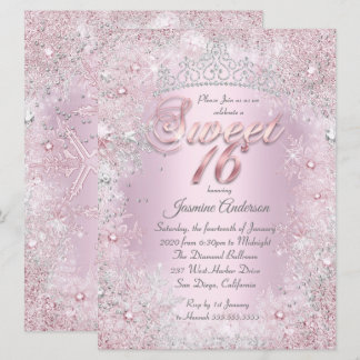 Süße 16 Rosa Silber Winter Wonderland Tiara Einladung