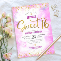 Süße 16 Rosa Wasserfarbe Gold Glamouröser Geburtst