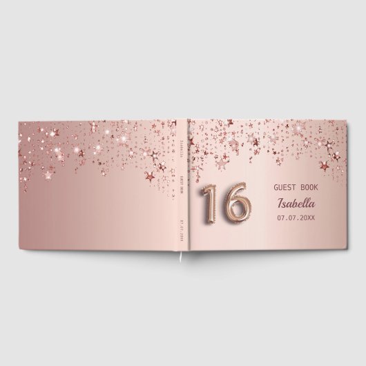 Süße 16 Rose goldene Sterne rosa Gästebuch (Voll)