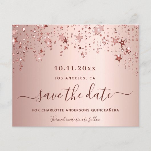 Süße 16 Rose Goldröte Save the Date Flyer (Vorne)