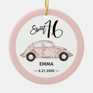Süße 16 Rose Pink Foto Name Keramik-Ornament Keramik Ornament