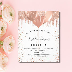 Süße 16 roségoldene Blush Glitter Budget Einladung Flyer