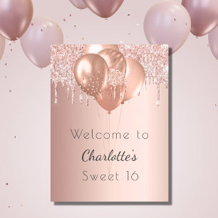 Süße 16 roségoldene Blush Glitter Willkommensparty Poster