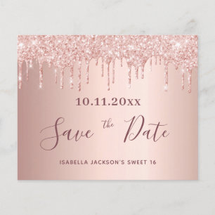 Süße 16 roségoldene Glitzer Budget Save-the-Date Flyer