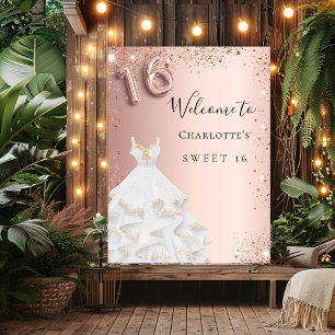Süße 16 roségoldene Kleid weiße Willkommen Poster