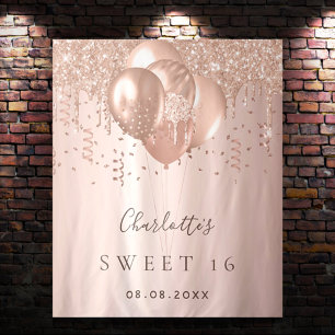 Süße 16 roségoldene Luftballons mit Namen Wandteppich