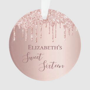 Süße 16 roségoldener Blush Glitter-Tropfen Name Ornament