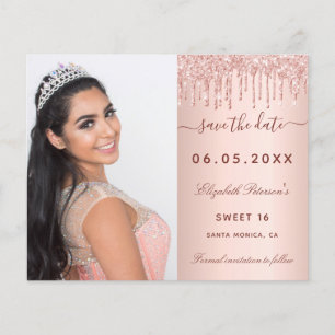 Süße 16 Rosen Erröten Foto QR Budget Save the Date Flyer