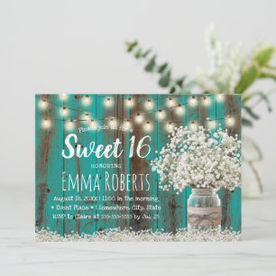 Süße 16 Rustikale Babys Atem Florale Glas Teal Sch Einladung