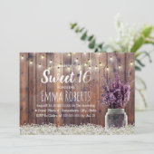 Süße 16 Rustikale Lavendel Blumen Glas String Lich Einladung (Stehend Vorderseite)