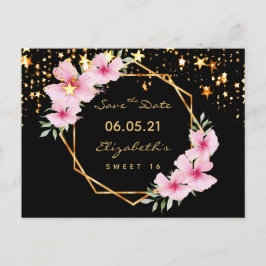 Süße 16 Save the Date schwarze Goldsterne rosa Postkarte