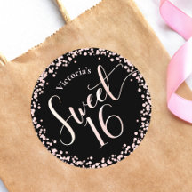 Süße 16 Schwarz Pink Roségold Glitter-Punkt-Geburt