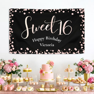 Süße 16 Schwarz Pink Roségold Willkommen Geburtsta Banner