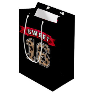 Süße 16 Schwarz- und Rot-Leoparden-Druck-Sportpart Mittlere Geschenktüte