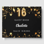 Süße 16 schwarze goldene Sterne Gästebuch (Vorderseite)