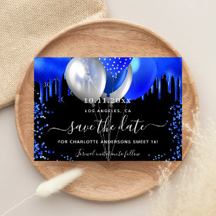 Süße 16 schwarze königsblaue Ballons Save The Date