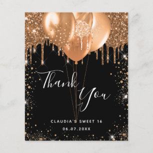 Süße 16 schwarzes Gold Glitter Danke Budget Flyer